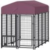 PawHut Welded Wire Outdoor Dog Kennel with 360° Rotating & 4 Levels Adjustable Bowls, Waterproof Cover, 7.9' x 4' x 6'
